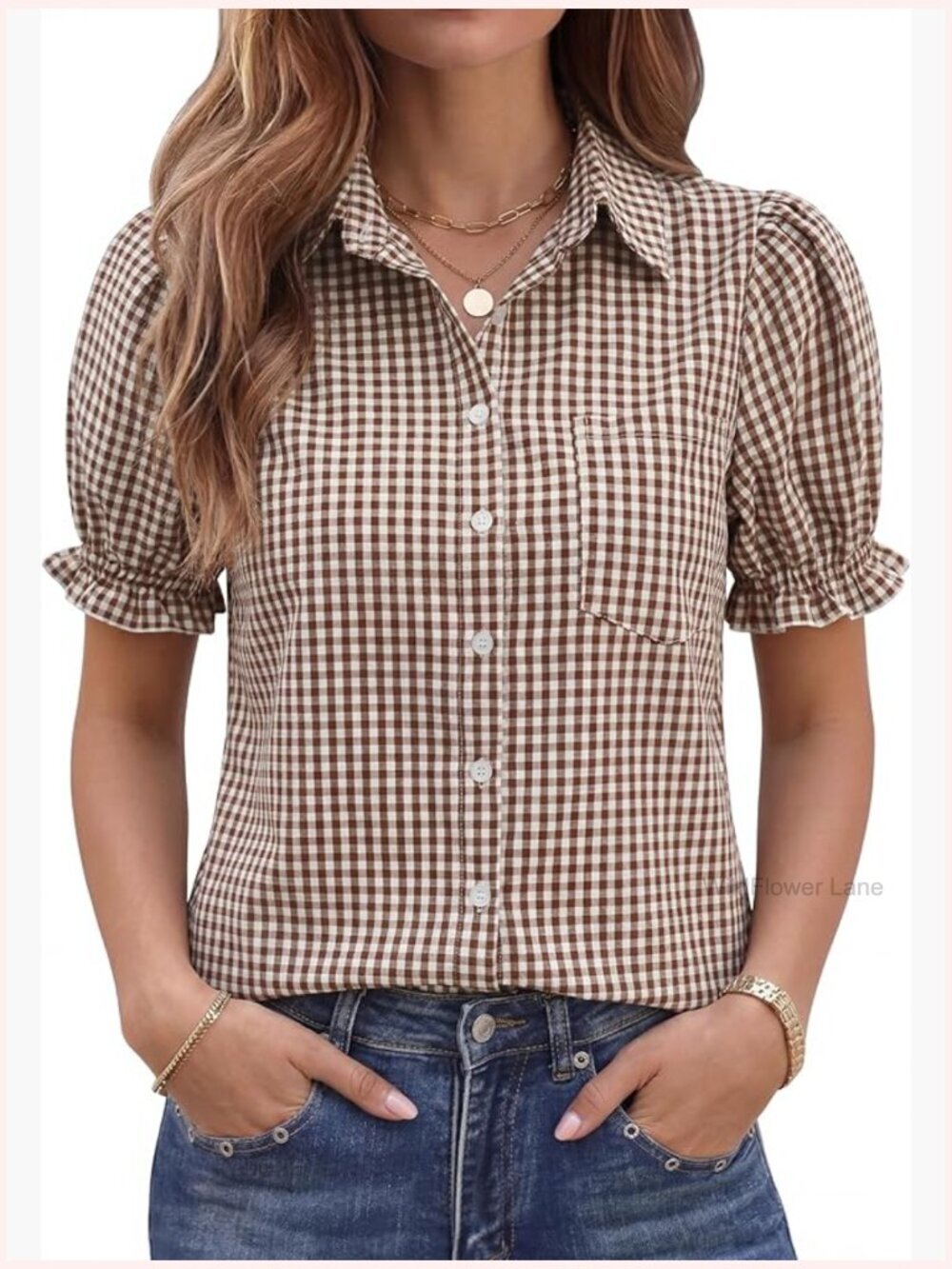 Women's Puff Sleeve Button Down Blouse Casual Cotton Linen Summer Top Dressy